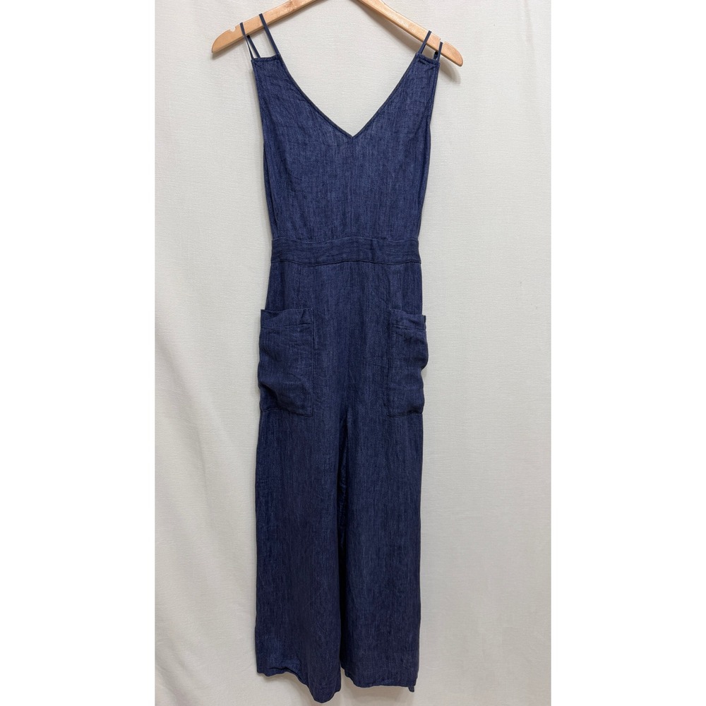 Whistles Womens Jumpsuit Blue Wide Leg Tie Back Front Pockets Casual Boho US 8